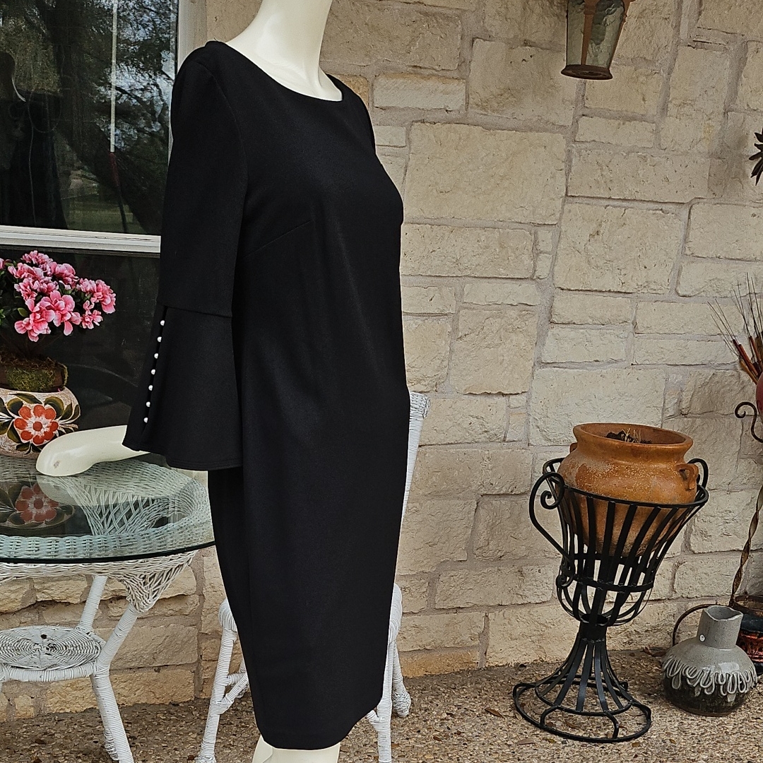New Calvin Klein Women's Bell Pearl Button Sleeve Sheath Dress In Black Size 4